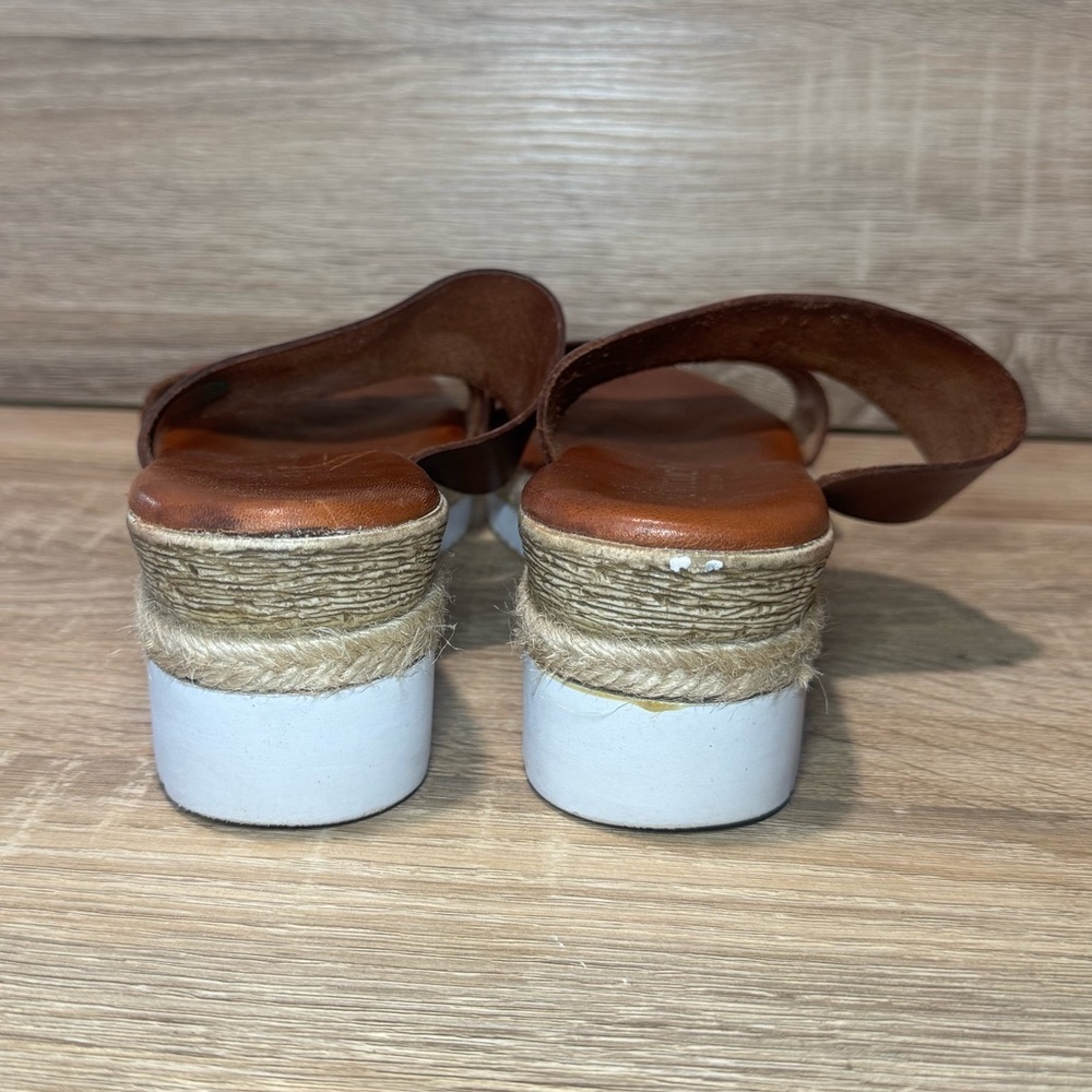 BERTUCHI Sandal Womens 9 Brown Leather Thick Straps Espadrille Wedge Slip On - Picture 4 of 8